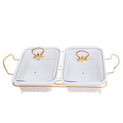 BR0151 13INCH TWIN RECT CASSEROLE+STAND