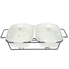 BR0175 RECT TWIN CASSEROLE+STAND
