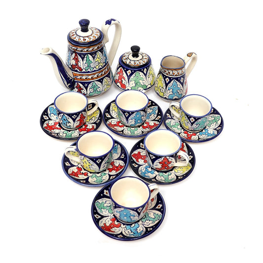 15psc Tea set Ceramic Multi Blue Pottery 2 - Habitt