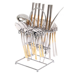 26Pcs Cutlery Set W/Stand Golden & Silver