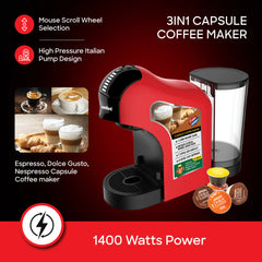 SANFORD SF1384CM 1400 W 3-in-1 Capsule Coffee Maker – High-Pressure Italian-Pump Espresso Machine with 1 L Tank