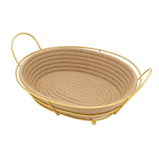 Oval Bread Basket – Woven Design with Golden Frame