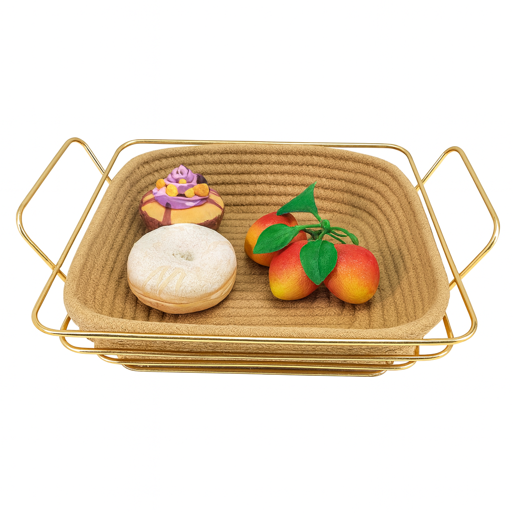 Rectangular Bread Basket – Woven Design with Golden Frame