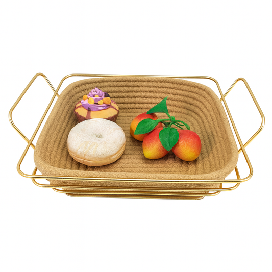 Rectangular Bread Basket – Woven Design with Golden Frame