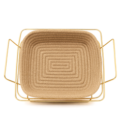 Square Bread Basket – Woven Design with Golden Frame