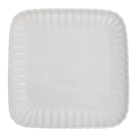 30cm Groove Square Serving Plate – Symphony White Ceramic Platter