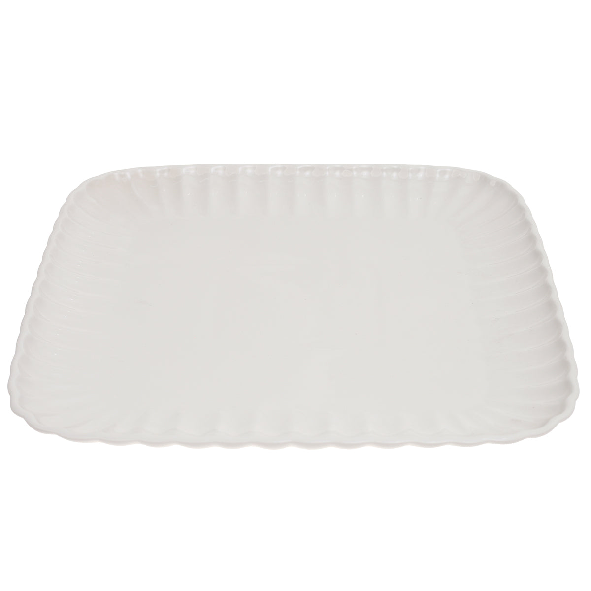30cm Groove Square Serving Plate – Symphony White Ceramic Platter