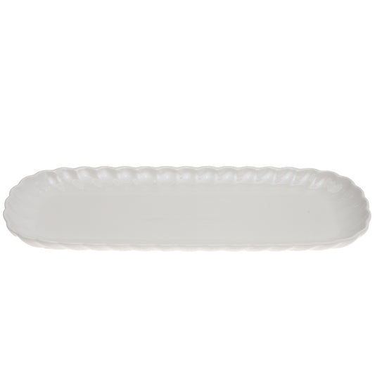 Groove Platter 32x12cm – Elegant White Ceramic Rectangular Serving Tray