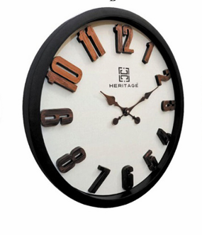 Heritage “Albino” Wall Clock – 20-Inch Rustic Decorative Clock with Black Plastic Frame & Raised 3D Numbers