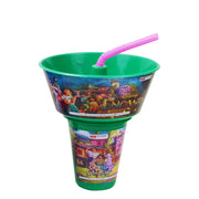 1pc Kids Snack Tub with Straw  Cartoon & Superhero Designs (Green, Light Blue, Blue, Pink, Purple, Orange, Red) - Habitt