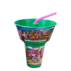 1pc Kids Snack Tub with Straw  Cartoon & Superhero Designs (Green, Light Blue, Blue, Pink, Purple, Orange, Red)