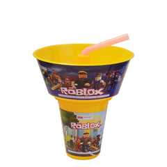 1pc Kids Snack Tub with Straw  Cartoon & Superhero Designs (Green, Light Blue, Blue, Pink, Purple, Orange, Red)
