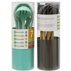 Rongjian 7-Piece Silicone Kitchen Tool Set with Wooden Handles – Heavy Duty | Black & Blue Variants