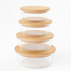 Round Glass Storage Container Set with Bamboo Lids – 400ml, 620ml, 950ml, 1300ml