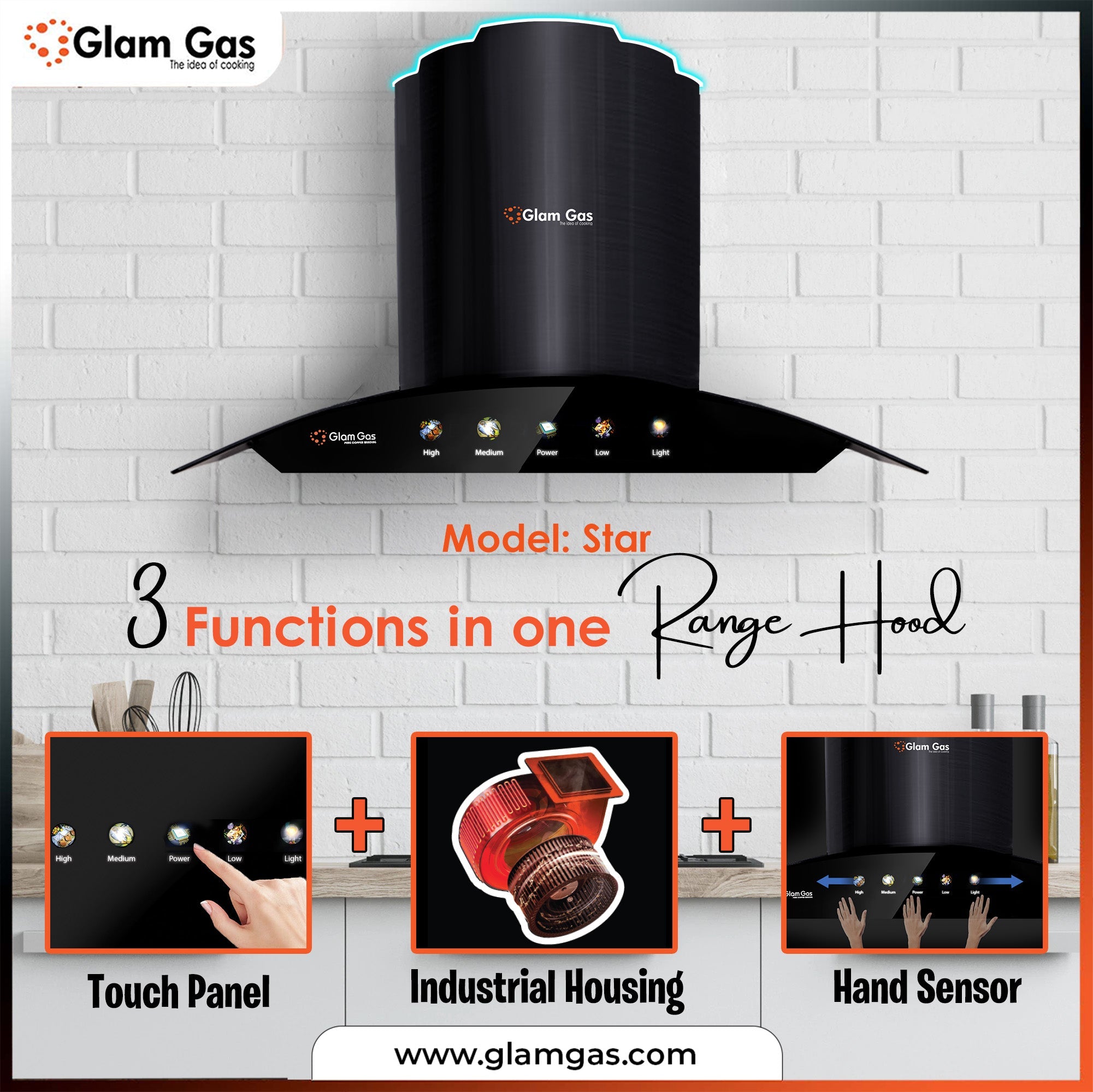 Online Shop Now Range Hood Star Silver | Kitchen Hood Vent in Glam Gas