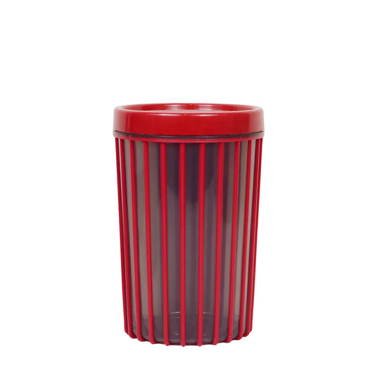 1pc Large Stripe Storage Jar 1500ml – Airtight Plastic Kitchen Container for Dry Food, Coffee, Snacks & Spices (Red, Teal, Green, Coffee, Brown)