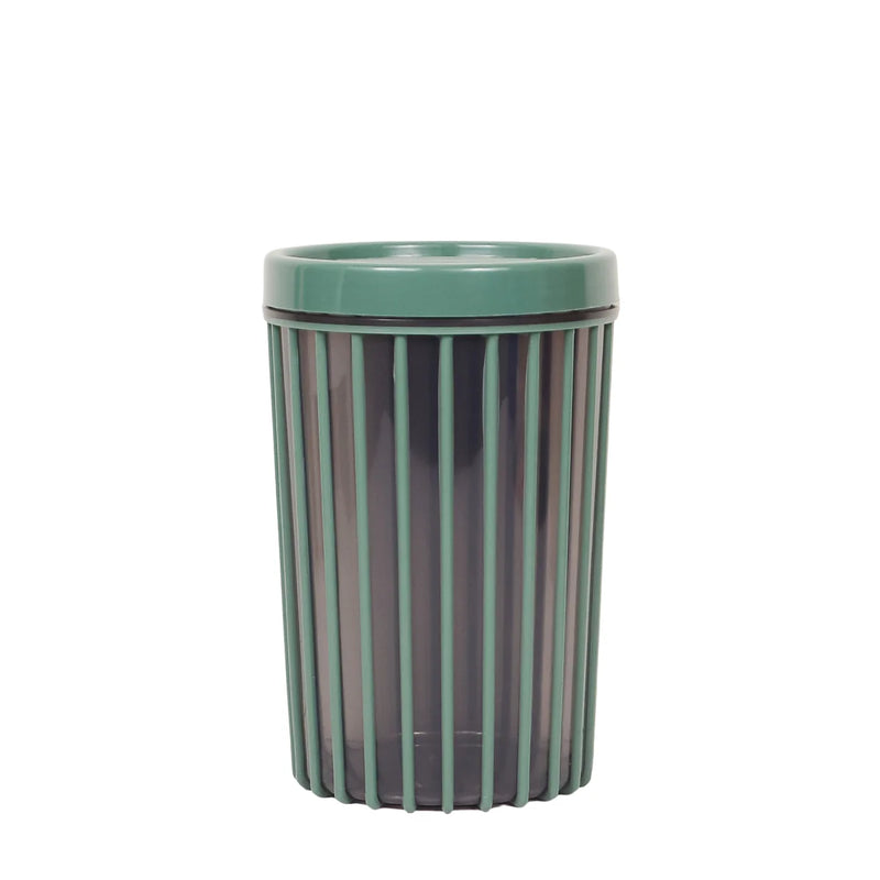 1pc Large Stripe Storage Jar 1500ml – Airtight Plastic Kitchen Container for Dry Food, Coffee, Snacks & Spices (Red, Grey, Green,White) - Habitt