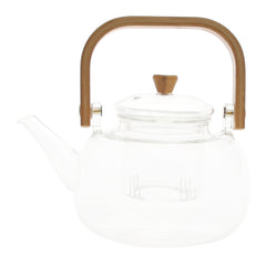 Glass Tea Kettle with Wooden Handle – Heat‑Resistant Teapot with Infuser