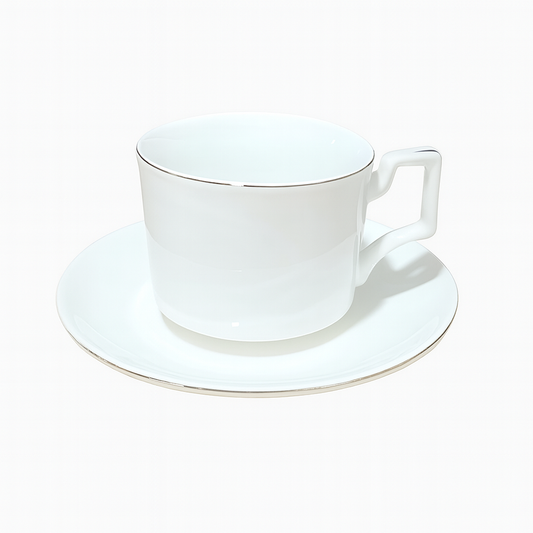 6 Pcs 220ML White Porcelain Tea & Coffee Cup with Saucer | Minimalist Elegant Design