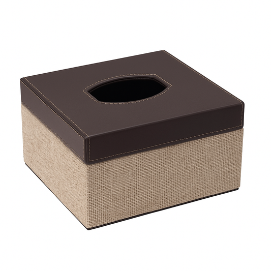 Leather Tissue Box with Jute Base – Stylish & Durable