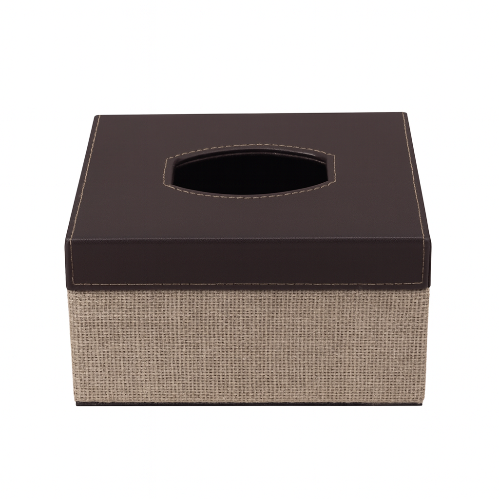 Leather Tissue Box with Jute Base – Stylish & Durable
