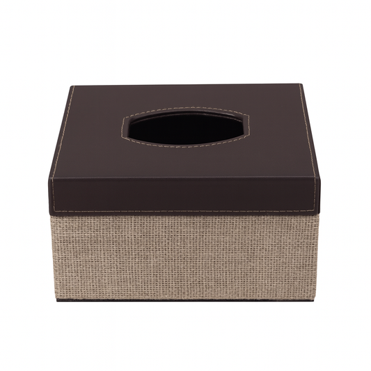 Leather Tissue Box with Jute Base – Stylish & Durable