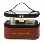 Transparent & PU Travel Cosmetic Pouch – Dual-Layer Makeup Organizer Bag - Habitt