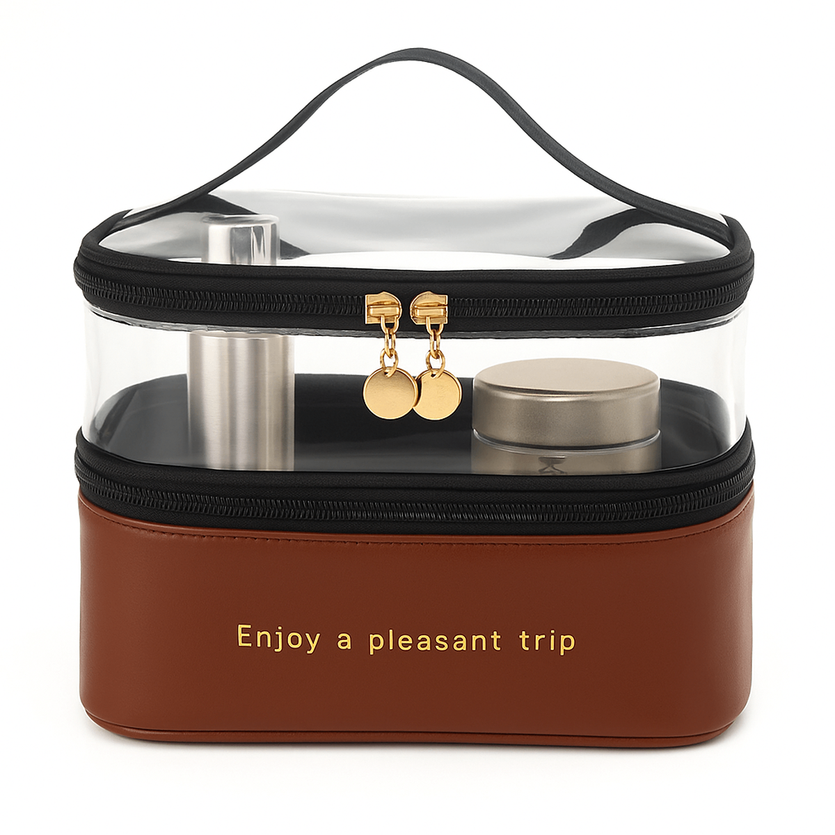 Transparent & PU Travel Cosmetic Pouch – Dual-Layer Makeup Organizer Bag - Habitt