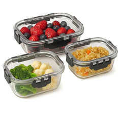 Glass Food Storage Container Set – Leak-Proof with Black Snap-Lock Lids (410ml, 680ml, 1040ml)
