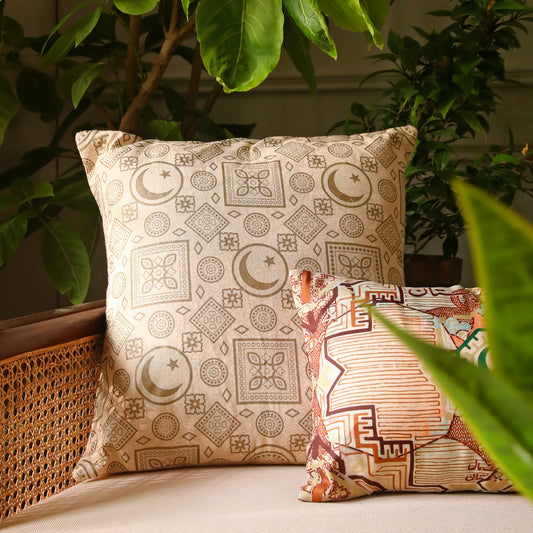 Light Taupe Cushion Cover – Ethnic Pattern Throw Pillow Case (18 x 18 Inches)