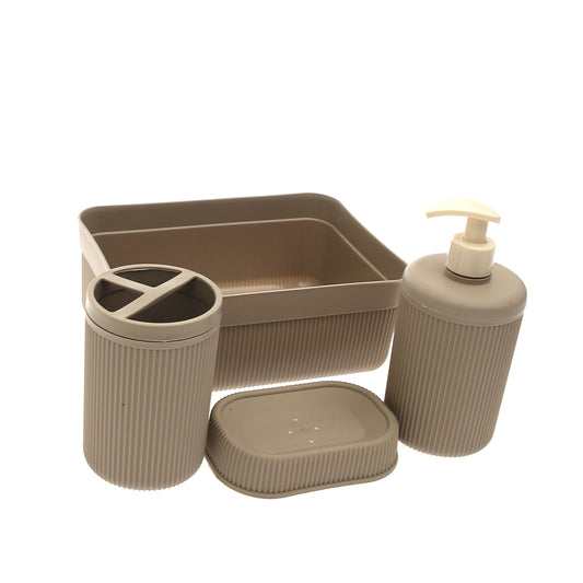 Alesta 4‑Piece Bath Set – Modern Bathroom Accessories in Brown, Grey & Pink