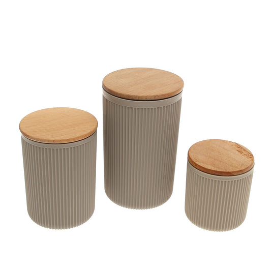 Retro Storage Box Set of 3 with Wooden Lids – Airtight Kitchen Containers for Tea, Coffee, Sugar & Snacks