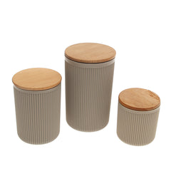 Retro Storage Box Set of 3 with Wooden Lids – Airtight Kitchen Containers for Tea, Coffee, Sugar & Snacks