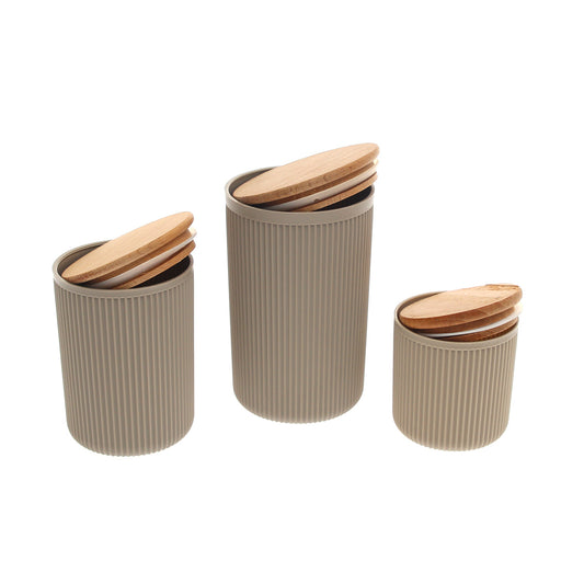 Retro Storage Box Set of 3 with Wooden Lids – Airtight Kitchen Containers for Tea, Coffee, Sugar & Snacks