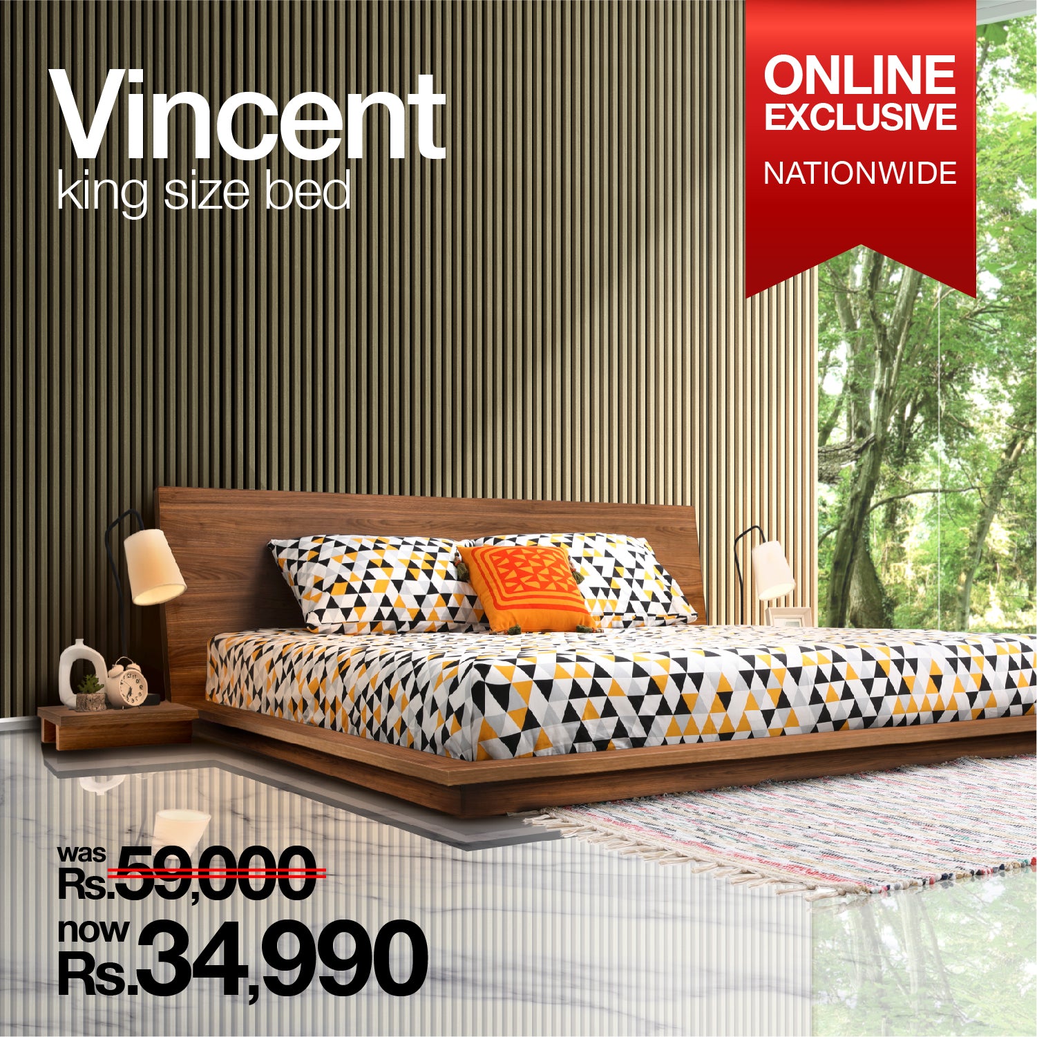 Vincent KING Size Bed with Side Tables