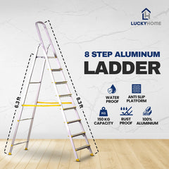 Lucky Home 8 Step Aluminum Ladder LP 8