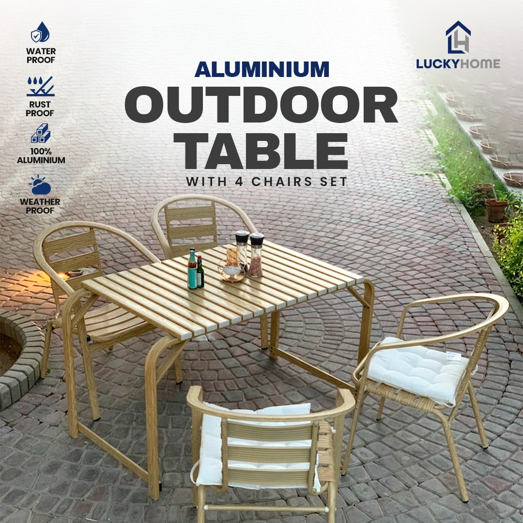 Aluminium Outdoor Table With 4 Chairs Set wooden
