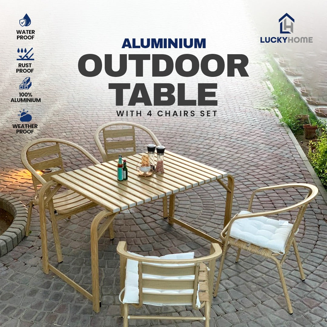 Lucky Home Aluminium Outdoor Table With 4 Chairs Set