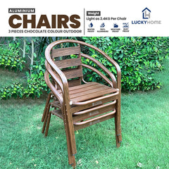 Lucky Home Aluminium Chairs 3 Pieces Chocolate Colour Outdoor