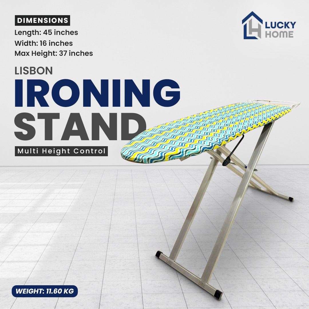 Lucky Home Lisbon Ironing Stand with Aluminium Legs - Multi Height Control Technology - Wobble Free and Sturdy