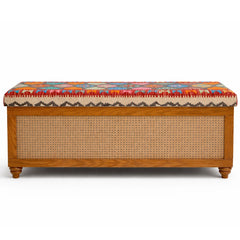 Elan Upholstered Storage Bench with Cane Panel – Solid Wood Ottoman Setti for Living Room & Bedroom - Habitt