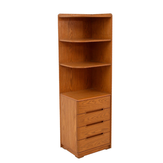 Elan Solid Wood Corner Bookshelf with Drawers – Space-Saving Storage & Display Unit - Habitt