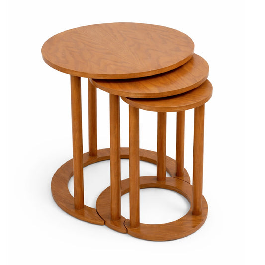 Elan Solid Wood Nesting Tables Set of 3 – Modern Round Side Tables for Living Room - Habitt