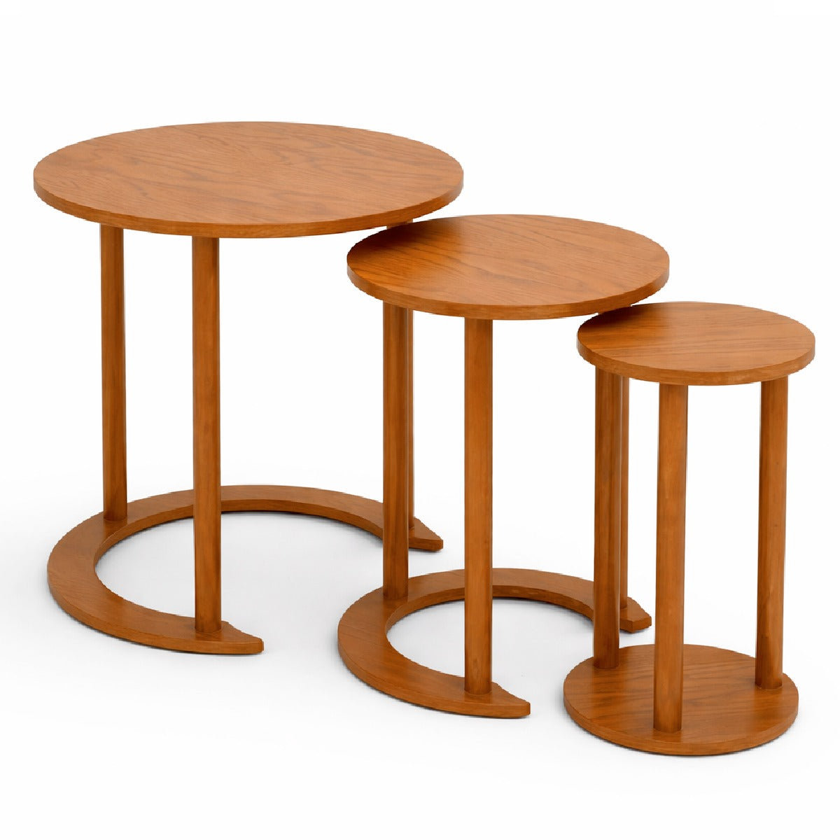 Elan Solid Wood Nesting Tables Set of 3 – Modern Round Side Tables for Living Room - Habitt