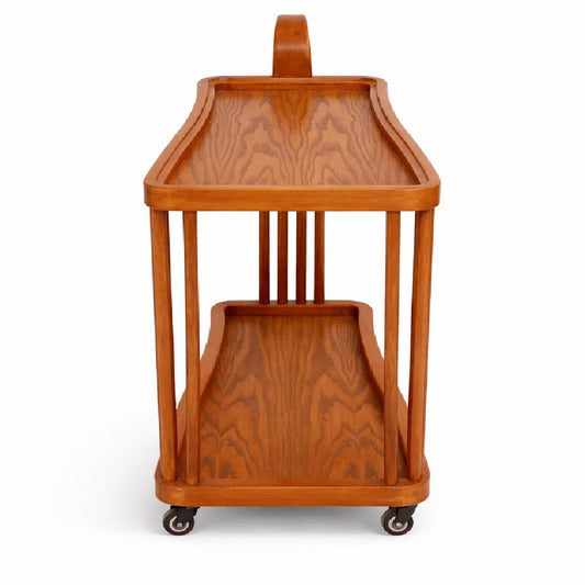 Elan Solid Wood Tea Trolley with Wheels – Modern Serving Cart with Storage Shelf - Habitt