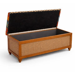 Elan Upholstered Storage Bench with Cane Panel – Solid Wood Ottoman Setti for Living Room & Bedroom - Habitt