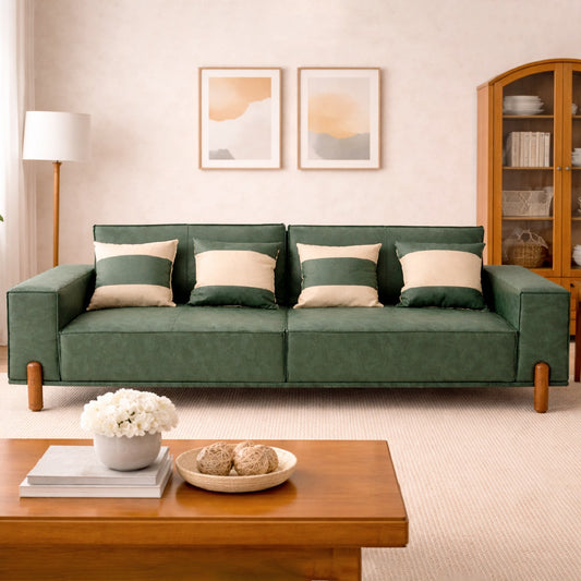 Elan 3 Seater Sofa – Modern Upholstered Fabric Couch with Solid Wood Legs - Habitt