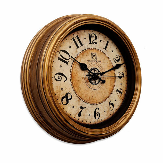 Vintage Heritage Wall Clock Squat 10.75" – Antique Rustic Round Wall Clock with Distressed Dial & Wooden Finish Frame - Habitt
