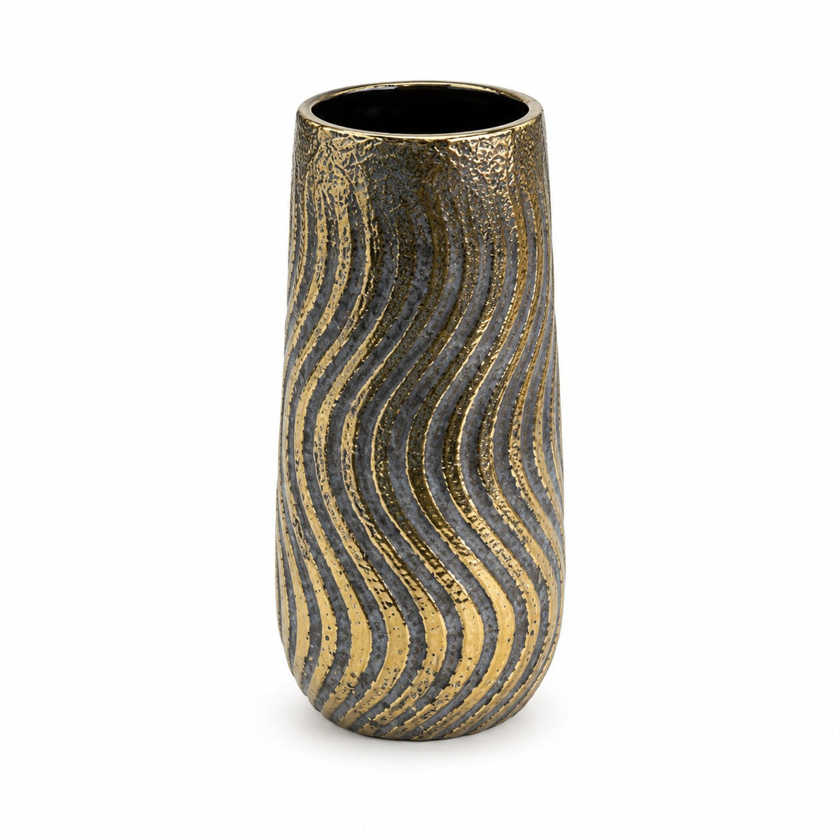 Grey & Gold Ceramic Vase with Swirl Design | Modern Decorative Flower Vase for Home Décor
