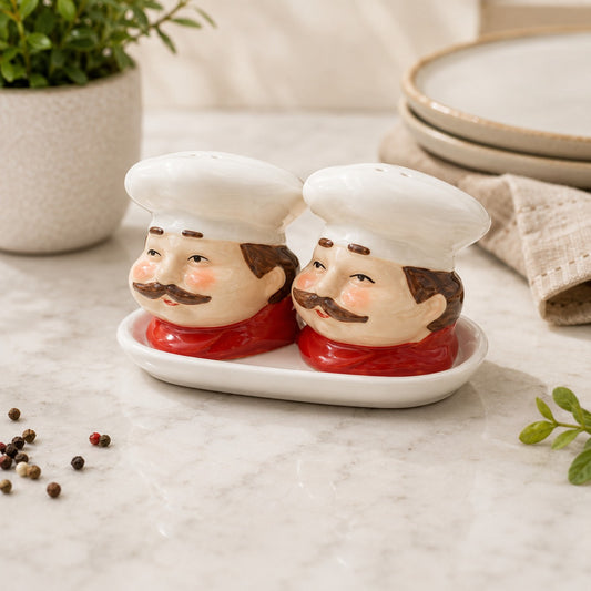 Ceramics 2PC Chef Salt & Pepper Shaker Set – Kitchen & Dining Table Accessory